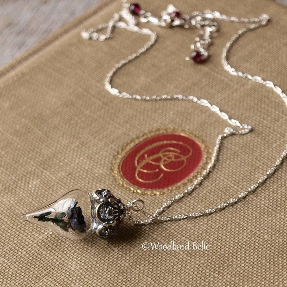 Black Rose Necklace Glass Flower Pendant Sterling Silver/Rose