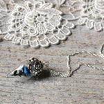 Load image into Gallery viewer, Blue Rose Necklace - Glass Flower Pendant - Sterling Silver, Gold, or Rose Gold - Beauty & the Beast - Personalized Gift - by Woodland Belle