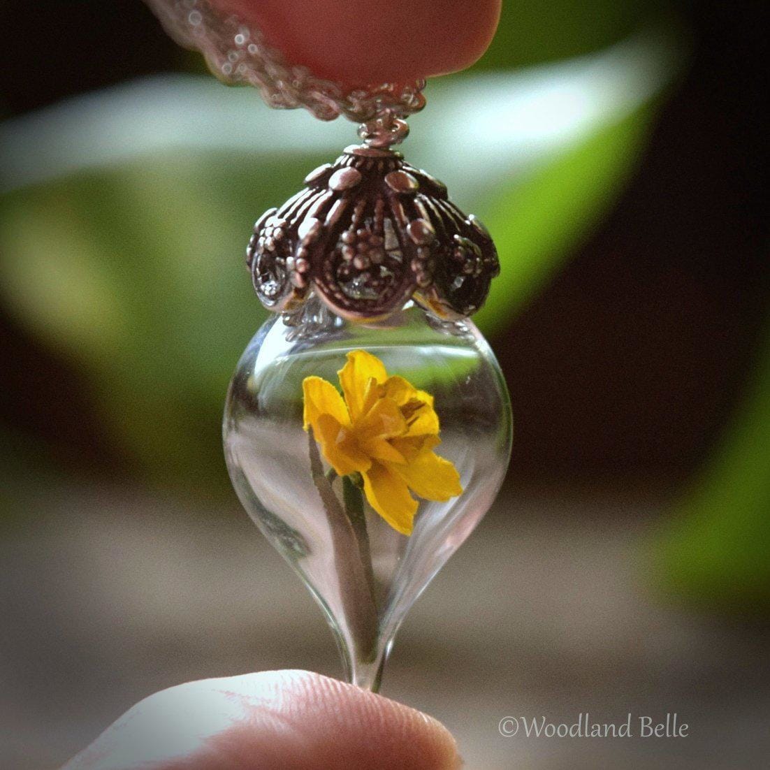 Daffodil Necklace - Yellow Daffodil Flower Glass Pendant - Sterling Silver, Gold, or Rose Gold - Personalized Gift - by Woodland Belle