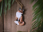 Load image into Gallery viewer, Enameled Sitting Fox Necklace - Gold Bronze Red Fox Pendant - Fox Lover Gift - Mori Girl, Cottagecore Animal Necklace - by Woodland Belle

