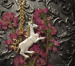 Load image into Gallery viewer, White Enameled Unicorn Necklace - Gold Bronze Unicorn Pendant - Small Dainty Charm Necklace - Unicorn Lover Gift - by Woodland Belle-Woodland Belle
