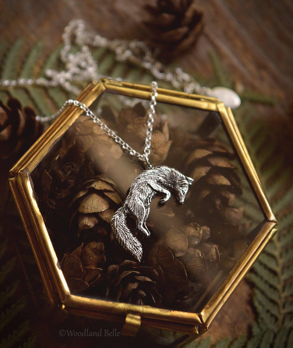 Leaping Fox Necklace Sterling Silver Jumping Fox Pendant Recycled Small Animal Charm Jewelry Fox Lover Gift by Woodland Belle Woodland Belle