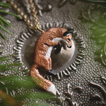 Load image into Gallery viewer, Leaping Red Fox Necklace - Enameled Bronze Jumping Fox Pendant - Small Animal Charm Jewelry- Fox Lover Gift, Cottagecore - by Woodland Belle
