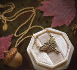 Load image into Gallery viewer, Luna Moth Necklace - Gold Bronze Moon Moth Pendant - Small, Dainty Luna Moth Charm - Jewelry Gift for Moth Lover - by Woodland Belle
