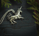 Load image into Gallery viewer, Medieval Unicorn Necklace - Gold Bronze Unicorn Pendant - Small Dainty Charm Necklace - Unicorn Lover Gift - by Woodland Belle
