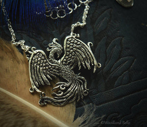 Phoenix Necklace - Sterling Silver Phoenix Rising Pendant - Firebird Necklace - Phoenix Bird Jewelry Gift for Women - by Woodland Belle
