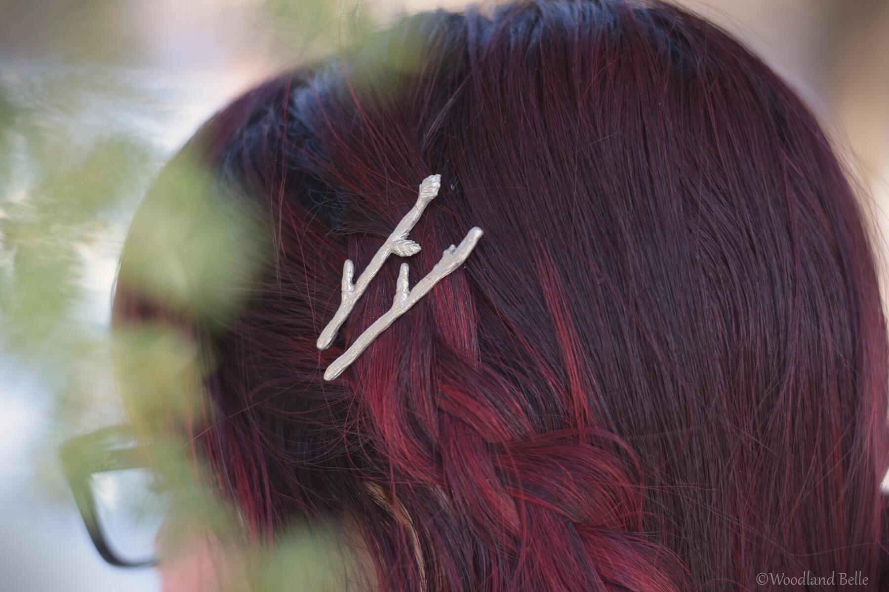 Silver Branch Hair Pins - Twig Hair Pins - Branch Bobby Pins - Twig Hair Clips - Bridal Wedding Hair Pins by Woodland Belle.