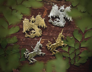 Bronze Sterling Silver Phoenix Unicorn Pendants by Woodland Belle