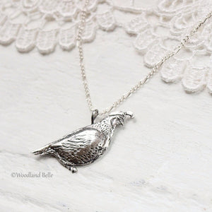Quail Necklace - Bronze California Quail Bird Pendant - Bird Lover Gift for Her, by Woodland Belle