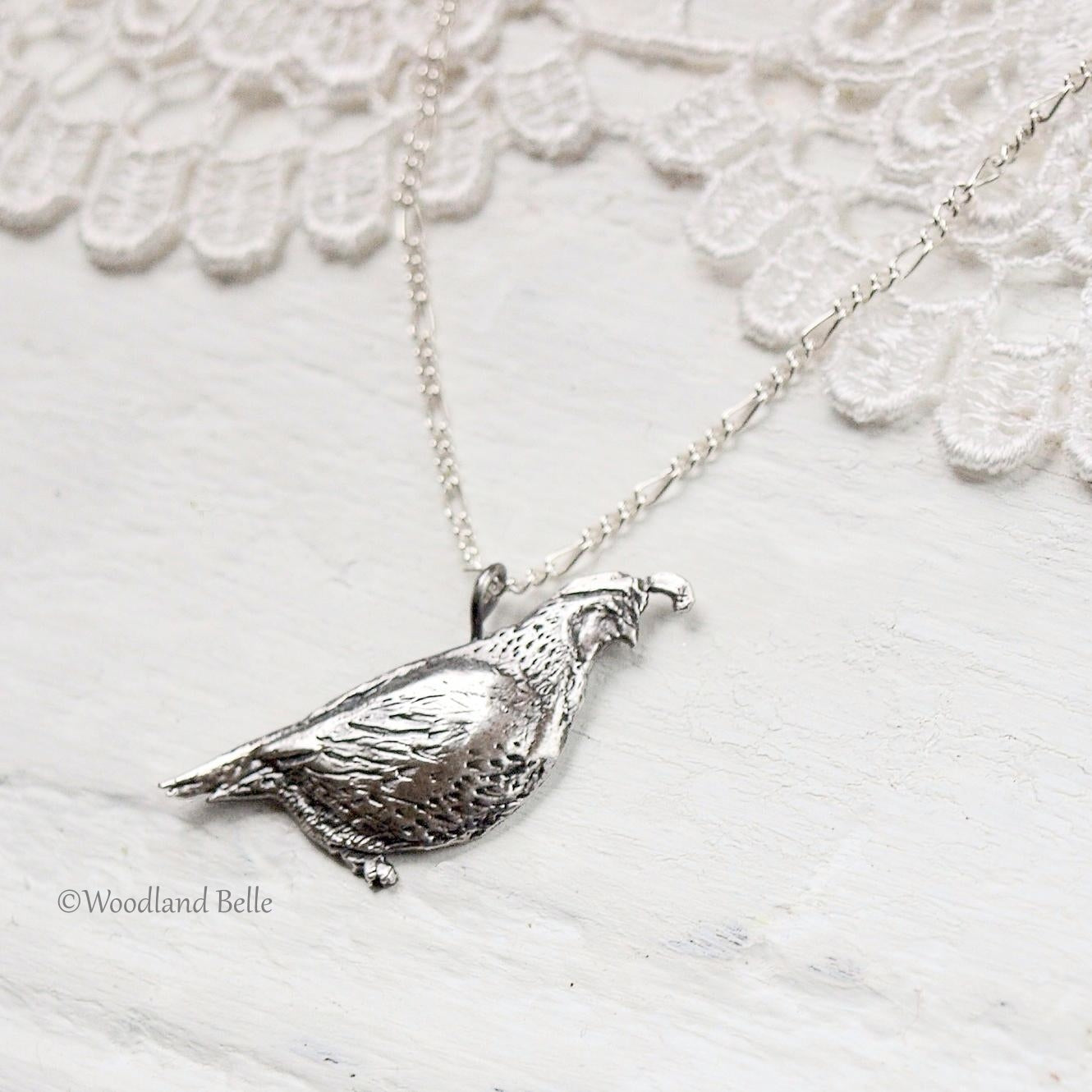 Quail Necklace - Sterling Silver California Quail Bird Pendant - Bird Lover Gift for Her, by Woodland Belle