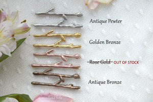 Gold Branch Bobby Pins - Tiny Twig Hair Pins in Golden Bronze - Twig Hair Clips - Mori Girl Style - by Woodland Belle.