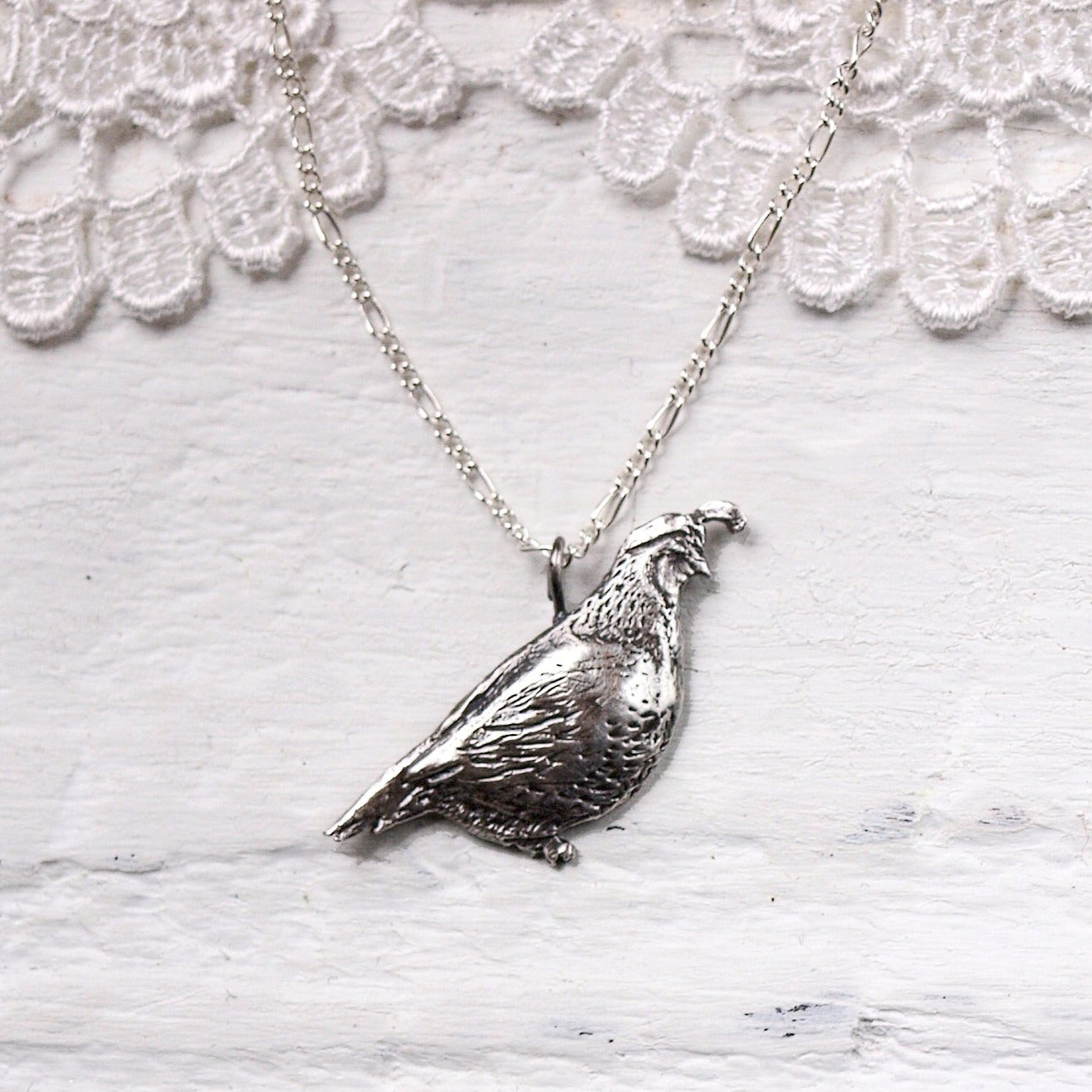 Sterling Silver California Quail Necklace by Woodland Belle