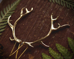 Antler Hair Pins - Gold Bronze Metal Antler Hair Sticks - Mori Forest Girl - For LARP, Cosplay, Renaissance Festival - by Woodland Belle