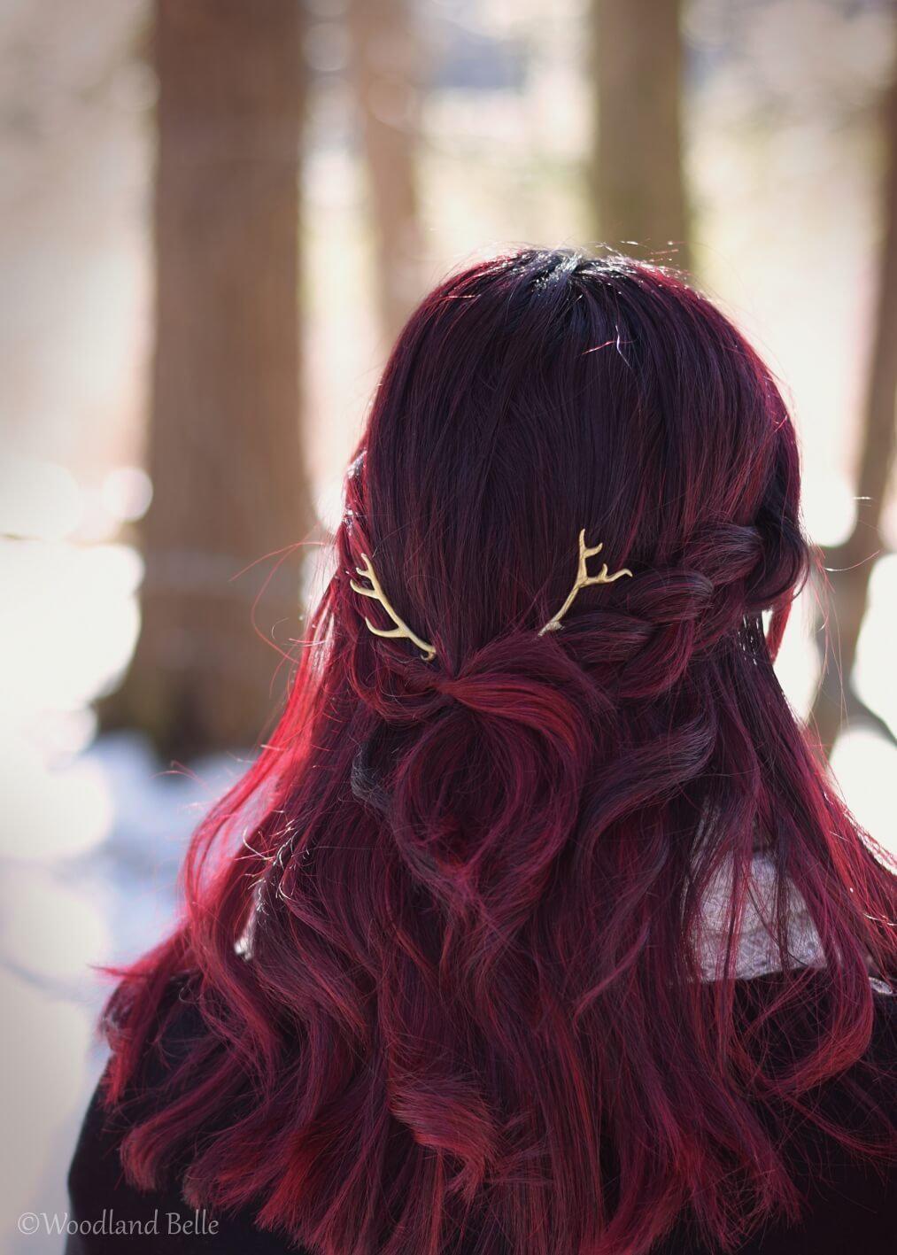 Antler Hair Pins - Gold Bronze Metal Antler Hair Sticks - Mori Forest Girl - For LARP, Cosplay, Renaissance Festival - by Woodland Belle