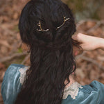 Load image into Gallery viewer, Antler Hair Pins - Gold Bronze Metal Antler Hair Sticks - Mori Forest Girl - For LARP, Cosplay, Renaissance Festival - by Woodland Belle
