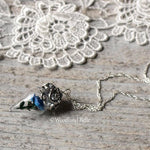 Load image into Gallery viewer, Blue Rose Necklace - Glass Flower Pendant - Sterling Silver, Gold, or Rose Gold - Beauty &amp; the Beast - Personalized Gift - by Woodland Belle
