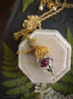 Load image into Gallery viewer, Burgundy Peony Necklace - Gold Glass Flower Pendant -Personalized Gift- Wife, Anniversary- Gold/Sterling Silver/Rose Gold -By Woodland Belle
