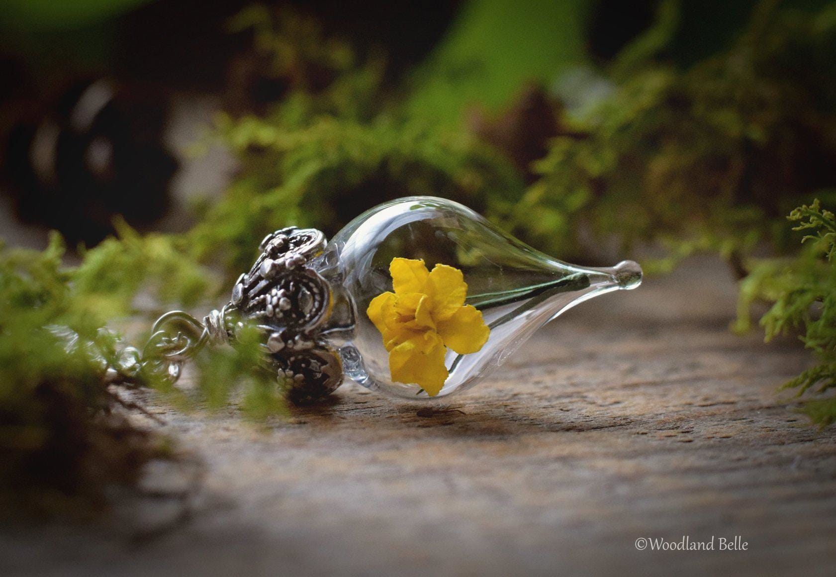 Daffodil Necklace - Yellow Daffodil Flower Glass Pendant - Sterling Silver, Gold, or Rose Gold - Personalized Gift - by Woodland Belle