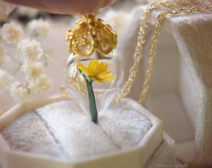 Daffodil Necklace - Yellow Daffodil Flower Glass Pendant - Sterling Silver, Gold, or Rose Gold - Personalized Gift - by Woodland Belle