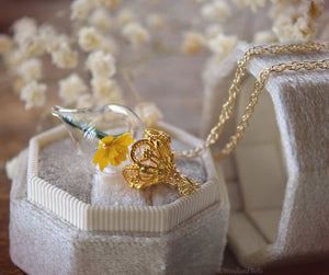 Daffodil Necklace - Yellow Daffodil Flower Glass Pendant - Sterling Silver, Gold, or Rose Gold - Personalized Gift - by Woodland Belle