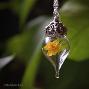 Daffodil Necklace - Yellow Daffodil Flower Glass Pendant - Sterling Silver, Gold, or Rose Gold - Personalized Gift - by Woodland Belle