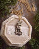 Load image into Gallery viewer, Fox Necklace - Sitting Red Fox Pendant, Recycled Sterling Silver - Small, Dainty Fox Charm - Cottagecore Animal Necklace - by Woodland Belle
