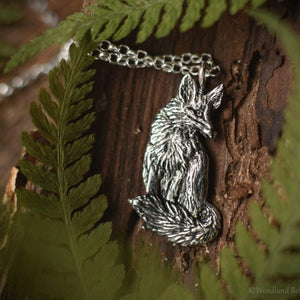 Fox Necklace - Sitting Red Fox Pendant, Recycled Sterling Silver - Small, Dainty Fox Charm - Cottagecore Animal Necklace - by Woodland Belle