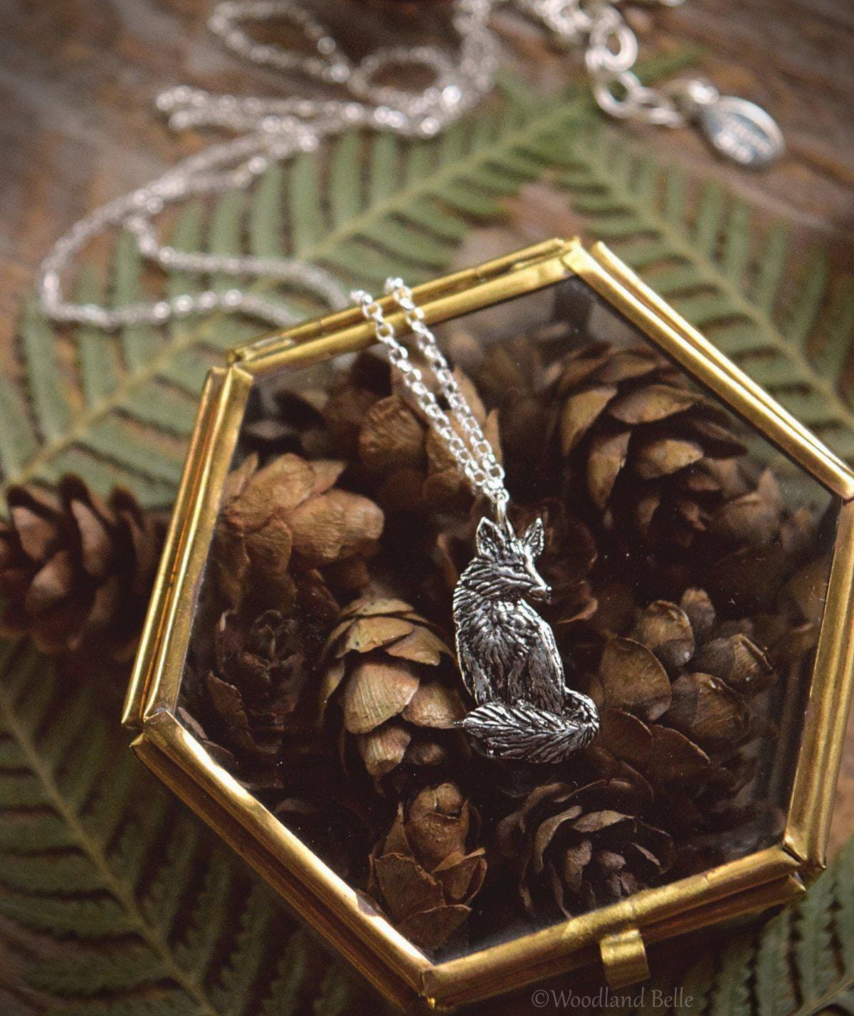Fox Necklace - Sitting Red Fox Pendant, Recycled Sterling Silver - Small, Dainty Fox Charm - Cottagecore Animal Necklace - by Woodland Belle