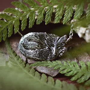 Fox Necklace - Sterling Silver Sleeping Fox Pendant, Recycled - Small Charm Animal Necklace - Fox Lover Jewelry Gift - by Woodland Belle