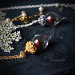 Load image into Gallery viewer, Gold Red Rose Necklace - Glass Flower Pendant - Personalized Gift, Initials - Beauty &amp; the Beast - Anniversary Wife Gift, by Woodland Belle
