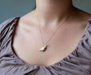 Quail Necklace - Enameled Bronze California Quail Bird Pendant - Small Dainty Charm Necklace - Bird Lover Gift for Her - by Woodland Belle
