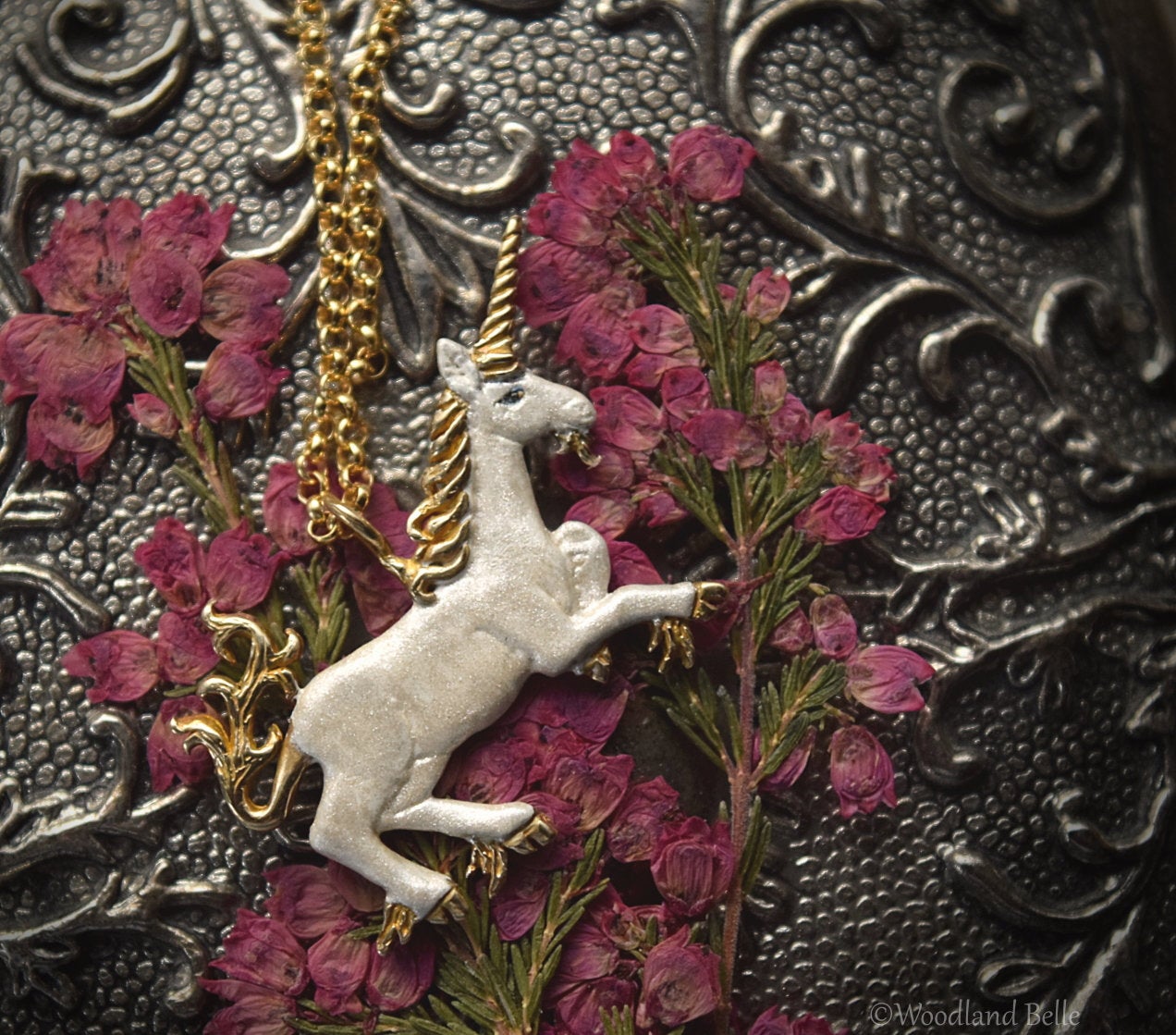 White Enameled Unicorn Necklace - Gold Bronze Unicorn Pendant - Small Dainty Charm Necklace - Unicorn Lover Gift - by Woodland Belle-Woodland Belle