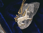 Load image into Gallery viewer, White Enameled Unicorn Necklace - Gold Bronze Unicorn Pendant - Small Dainty Charm Necklace - Unicorn Lover Gift - by Woodland Belle-Woodland Belle
