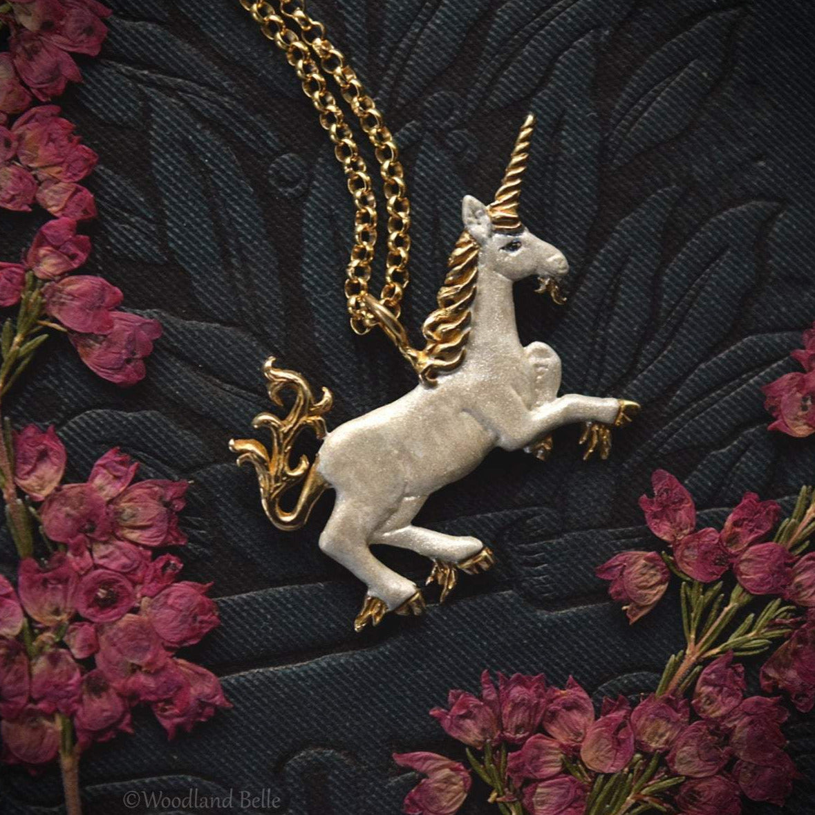 White Enameled Unicorn Necklace - Gold Bronze Unicorn Pendant - Small Dainty Charm Necklace - Unicorn Lover Gift - by Woodland Belle-Woodland Belle