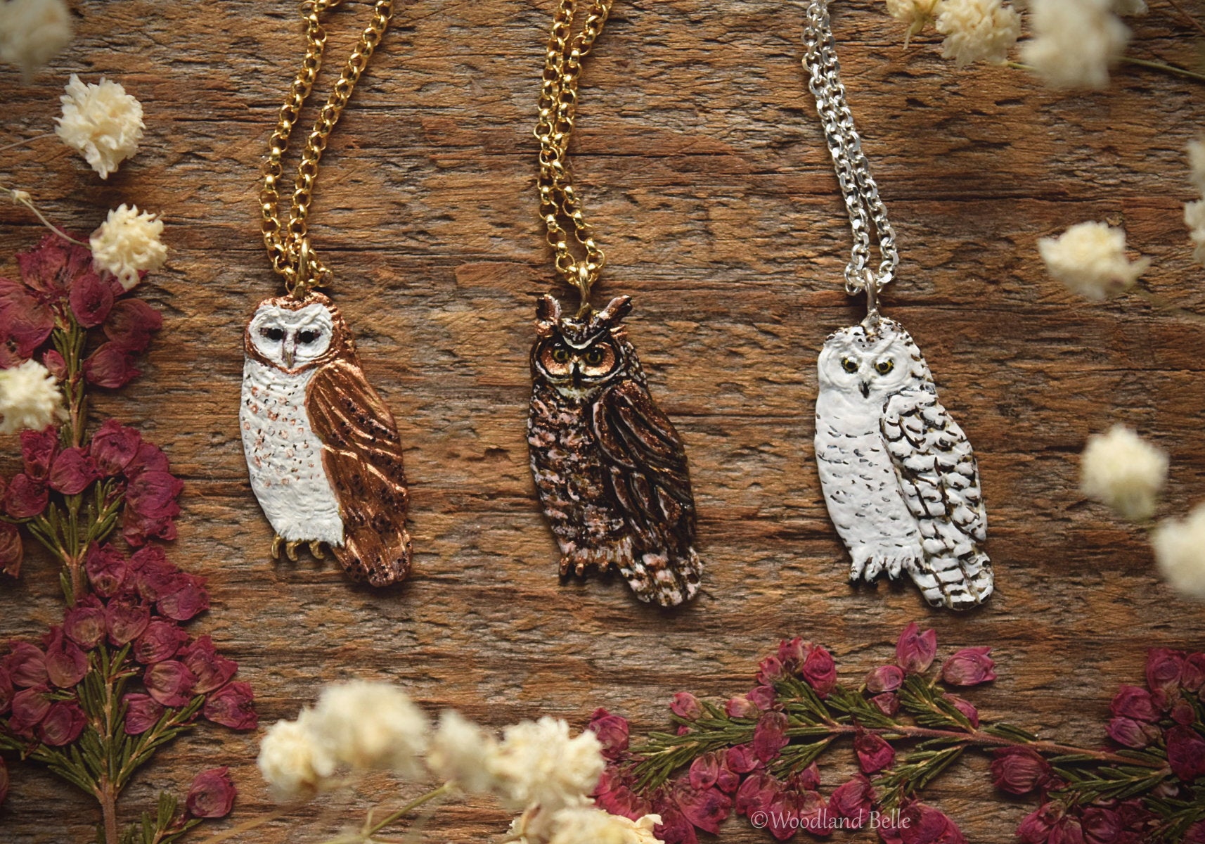 Owl Necklace - Enameled Barn Owl Pendant - Bronze Metal Painted Owl Charm Necklace - Bird/Owl Lover Jewelry Gift - by Woodland Belle-Woodland Belle