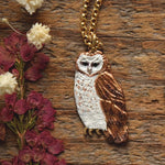 Load image into Gallery viewer, Owl Necklace - Enameled Barn Owl Pendant - Bronze Metal Painted Owl Charm Necklace - Bird/Owl Lover Jewelry Gift - by Woodland Belle-Woodland Belle

