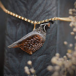 Load image into Gallery viewer, Quail Necklace - Enameled Bronze California Quail Bird Pendant - Small Dainty Charm Necklace - Bird Lover Gift for Her - by Woodland Belle
