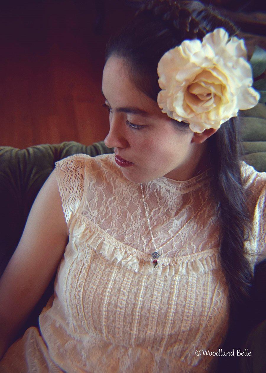 Ivory White Rose Necklace - Glass Flower Pendant - Bridal Wedding Necklace - Sterling Silver, Gold, or Rose Gold - by Woodland Belle