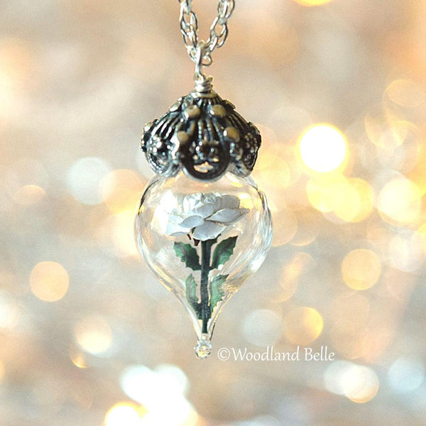 Elegant Sterling Silver Rose Necklace