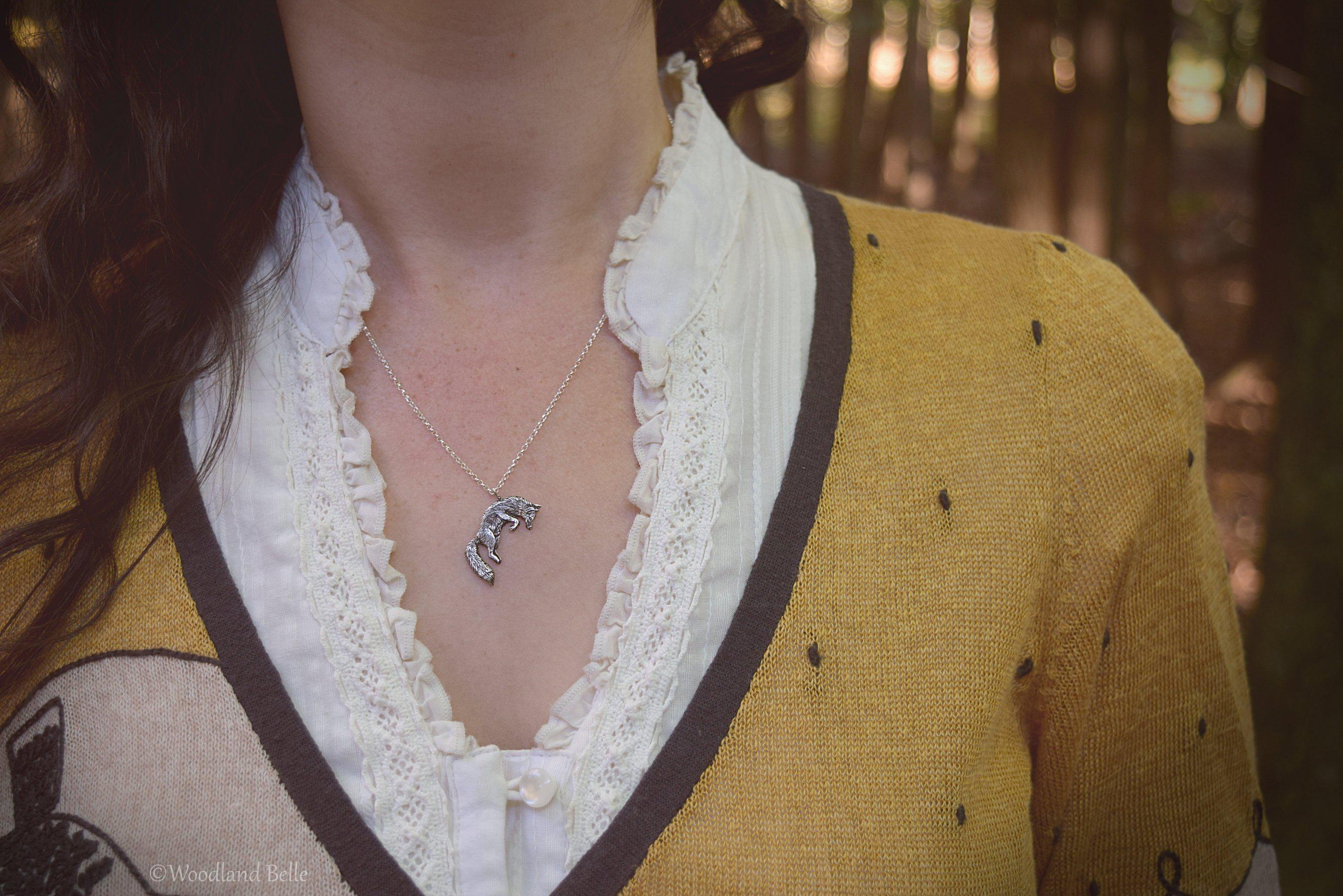 Leaping Fox Necklace - Sterling Silver Jumping Fox Pendant, Recycled - Small Animal Charm Jewelry - Fox Lover Gift - by Woodland Belle