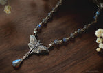 Load image into Gallery viewer, Luna Moth Necklace, Sterling Silver &amp; Labradorite Gemstone Beads - Moon Moth Pendant, Recycled - Moth Lover Jewelry Gift by Woodland Belle

