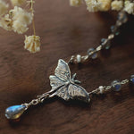 Load image into Gallery viewer, Luna Moth Necklace, Sterling Silver &amp; Labradorite Gemstone Beads - Moon Moth Pendant, Recycled - Moth Lover Jewelry Gift by Woodland Belle
