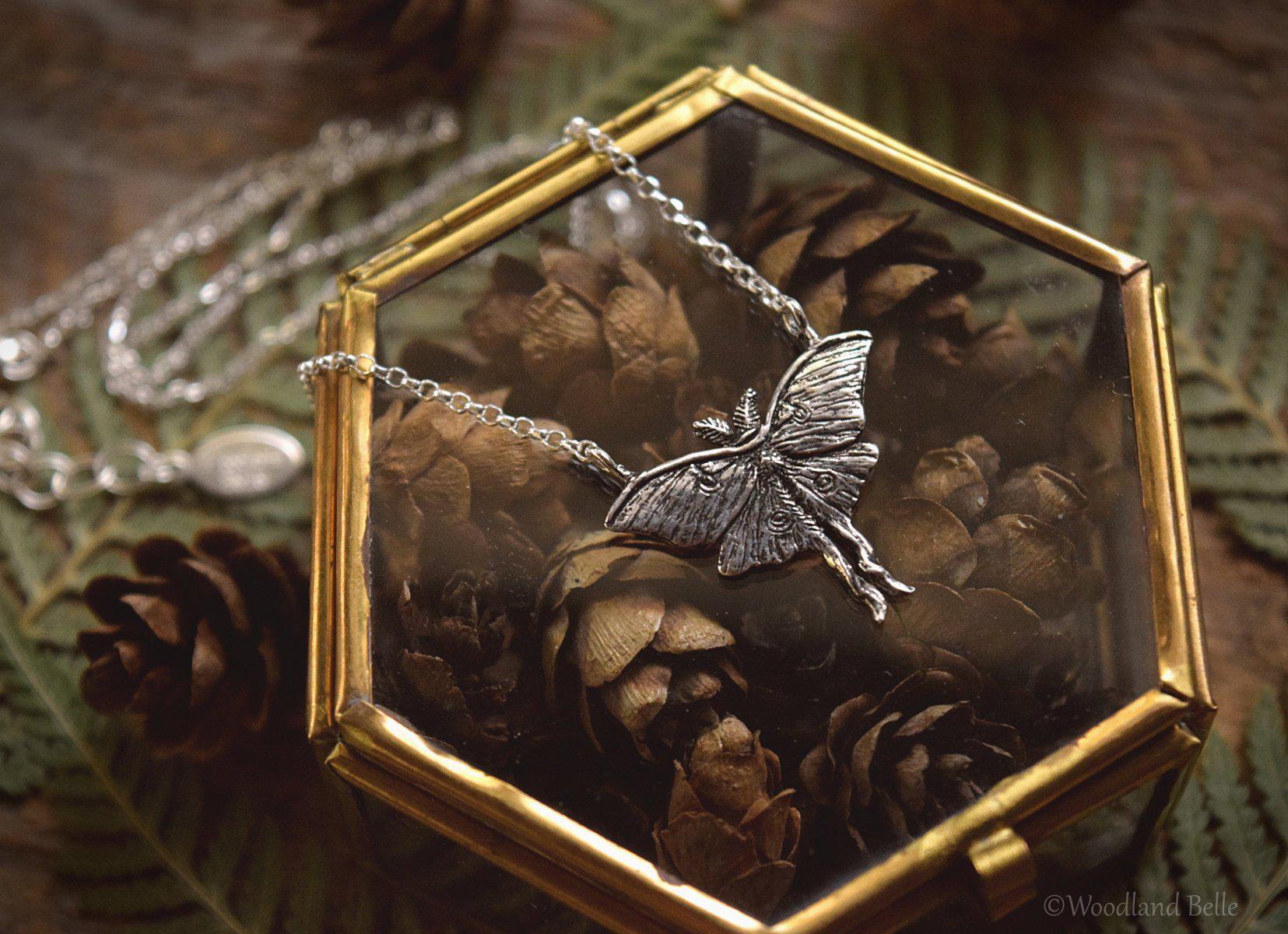 Luna Moth Necklace - Sterling Silver Moon Moth Pendant, Recycled - Small, Dainty Luna Moth Charm - Moth Lover Jewelry Gift by Woodland Belle