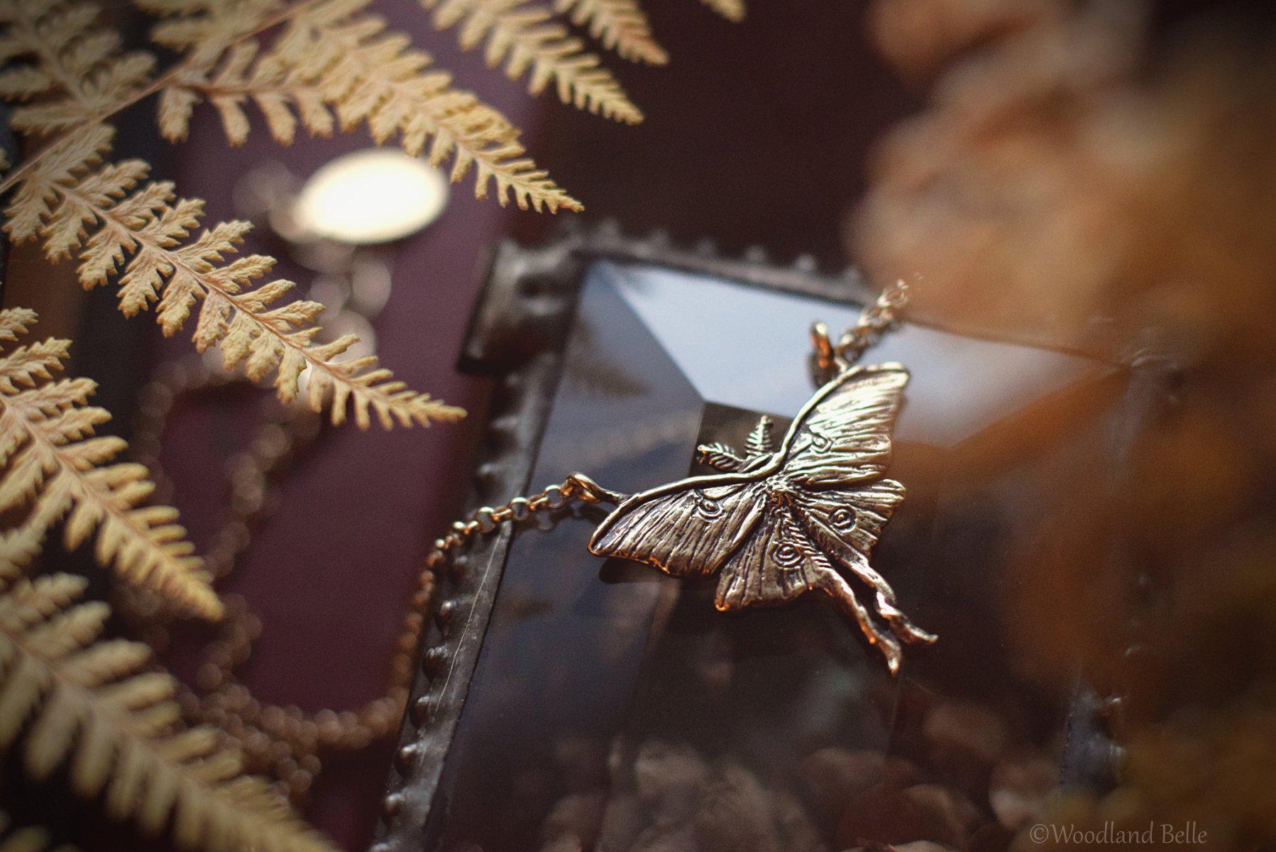 Luna Moth Necklace - Sterling Silver Moon Moth Pendant, Recycled - Small, Dainty Luna Moth Charm - Moth Lover Jewelry Gift by Woodland Belle
