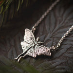 Load image into Gallery viewer, Luna Moth Necklace - Sterling Silver Moon Moth Pendant, Recycled - Small, Dainty Luna Moth Charm - Moth Lover Jewelry Gift by Woodland Belle

