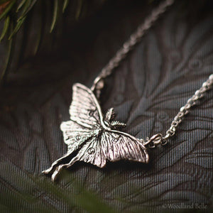 Luna Moth Necklace - Sterling Silver Moon Moth Pendant, Recycled - Small, Dainty Luna Moth Charm - Moth Lover Jewelry Gift by Woodland Belle