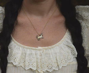 Medieval Unicorn Necklace - Gold Bronze Unicorn Pendant - Small Dainty Charm Necklace - Unicorn Lover Gift - by Woodland Belle