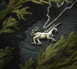 Load image into Gallery viewer, Medieval Unicorn Necklace - Sterling Silver Unicorn Pendant, Recycled - Small Dainty Charm Necklace - Unicorn Lover Gift - by Woodland Belle
