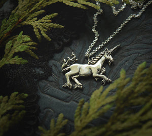 Medieval Unicorn Necklace - Sterling Silver Unicorn Pendant, Recycled - Small Dainty Charm Necklace - Unicorn Lover Gift - by Woodland Belle