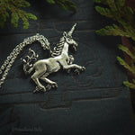 Load image into Gallery viewer, Medieval Unicorn Necklace - Sterling Silver Unicorn Pendant, Recycled - Small Dainty Charm Necklace - Unicorn Lover Gift - by Woodland Belle
